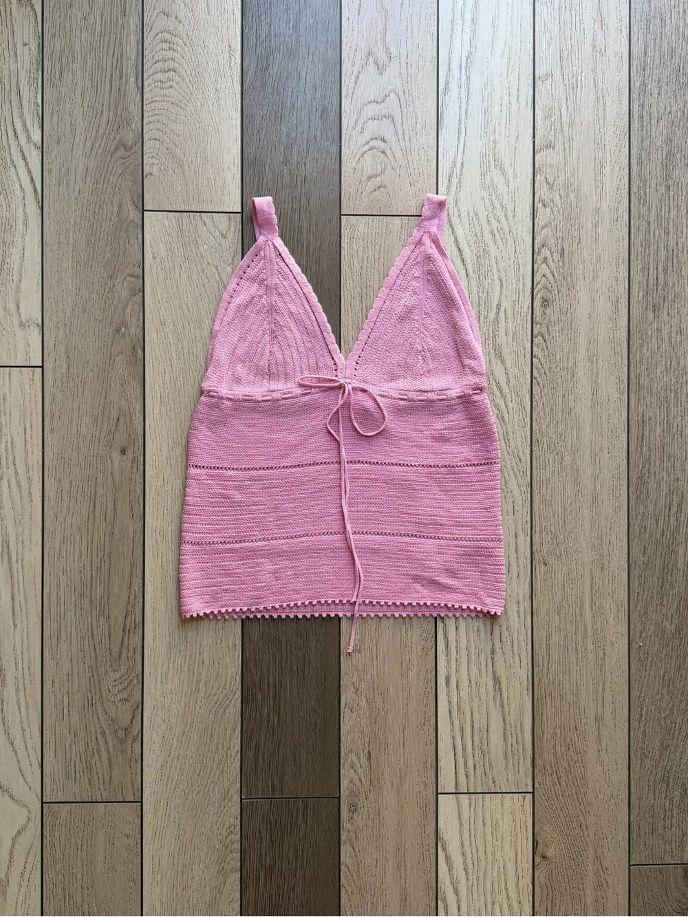 Zara Pink Knit V-Neck Swim Coverup Tank with Tie L